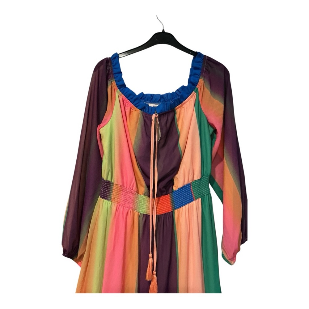 Jealous Tomato Rainbow Boho Maxi Dress with Smocked Waist | Size L AA45 - Picture 4 of 7